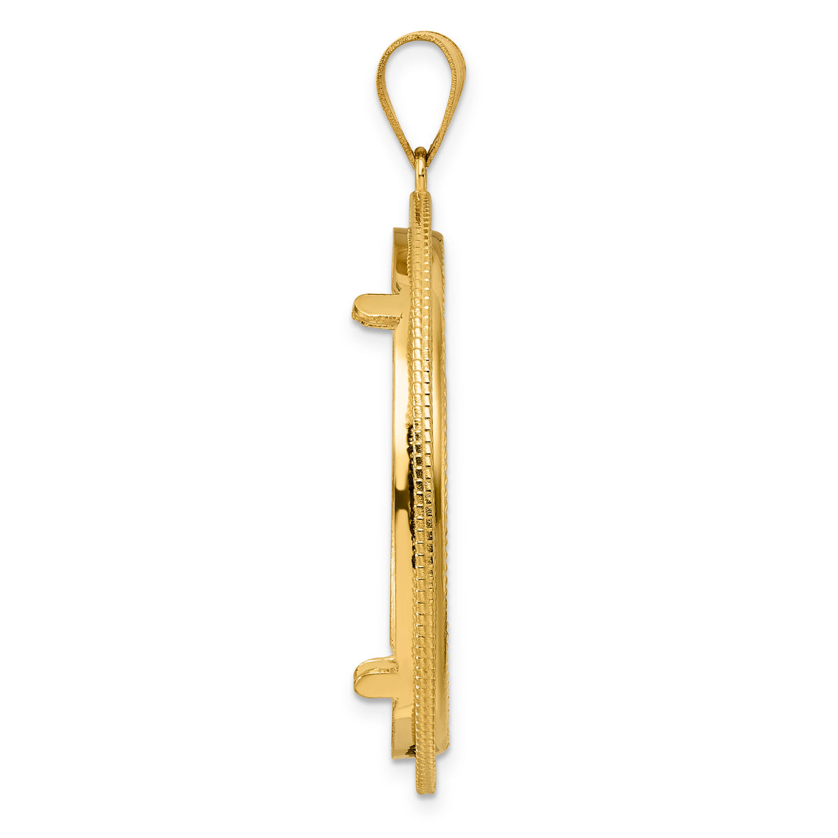14K Yellow Gold 32.7 mm Coin Bezel Holder Pendant Diamond Cut Layered 1 oz American Eagle Cat Krugerrand Prong