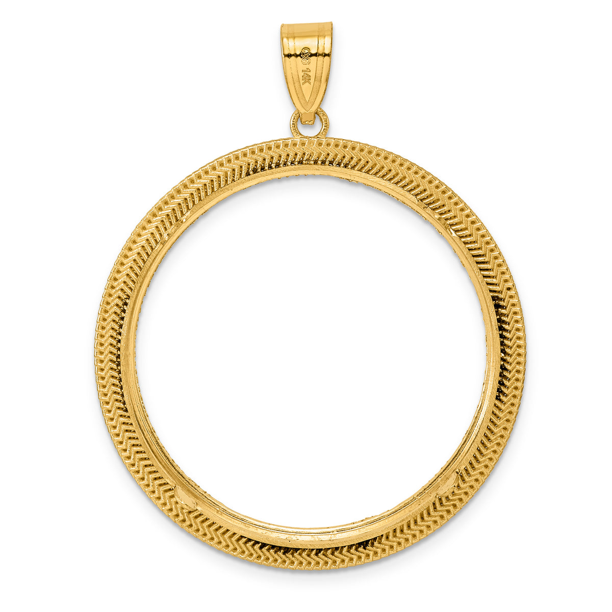 14K Yellow Gold 32.7 mm Coin Bezel Holder Pendant Diamond Cut Layered 1 oz American Eagle Cat Krugerrand Prong