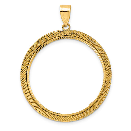 14K Yellow Gold 32.7 mm Coin Bezel Holder Pendant Diamond Cut Layered 1 oz American Eagle Cat Krugerrand Prong