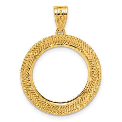 14K Yellow Gold 16.5 mm Coin Bezel Holder Pendant Textured Layered 1/10 oz American Eagle Krugerrand Prong