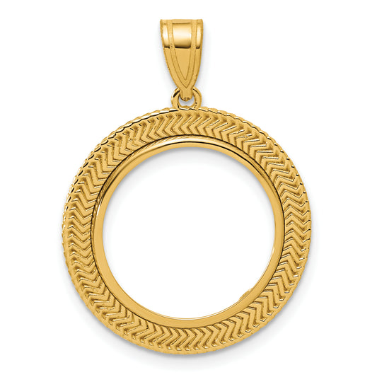 14K Yellow Gold 16.5 mm Coin Bezel Holder Pendant Textured Layered 1/10 oz American Eagle Krugerrand Prong