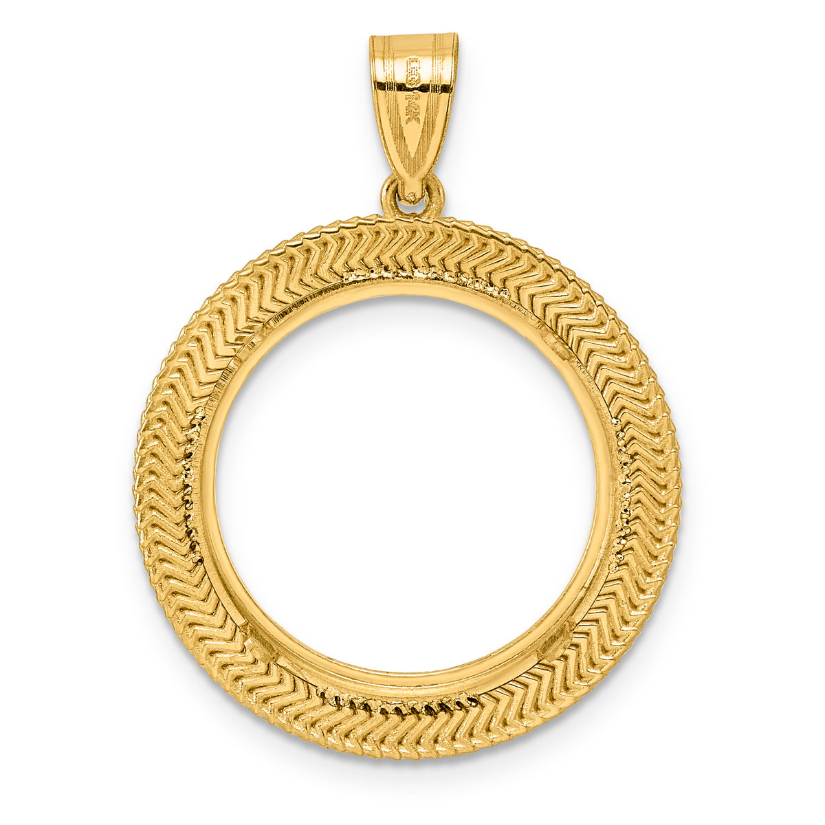14K Yellow Gold 18 mm Coin Bezel Holder Pendant Textured Layered US Dime 1/10 oz Panda Cat Prong