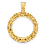 Lataa kuva Galleria-katseluun, 14K Yellow Gold 18 mm Coin Bezel Holder Pendant Textured Layered US Dime 1/10 oz Panda Cat Prong
