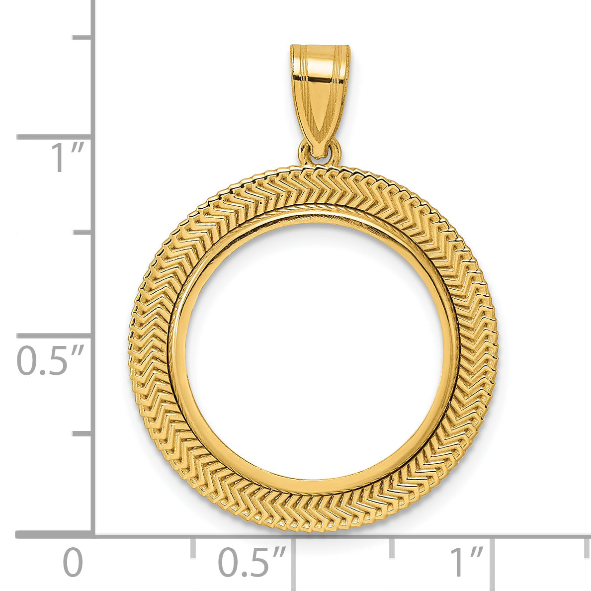 14K Yellow Gold 18 mm Coin Bezel Holder Pendant Textured Layered US Dime 1/10 oz Panda Cat Prong