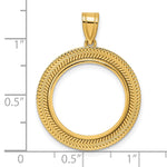 Lataa kuva Galleria-katseluun, 14K Yellow Gold 18 mm Coin Bezel Holder Pendant Textured Layered US Dime 1/10 oz Panda Cat Prong
