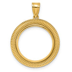 Lataa kuva Galleria-katseluun, 14K Yellow Gold 18 mm Coin Bezel Holder Pendant Textured Layered US Dime 1/10 oz Panda Cat Prong
