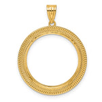 將圖片載入圖庫檢視器 14K Yellow Gold 22 mm Coin Bezel Holder Pendant Textured Layered 1/4 oz American Eagle Panda 2 Rand US $5 Jamestown Prong
