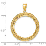 將圖片載入圖庫檢視器 14K Yellow Gold 22 mm Coin Bezel Holder Pendant Textured Layered 1/4 oz American Eagle Panda 2 Rand US $5 Jamestown Prong
