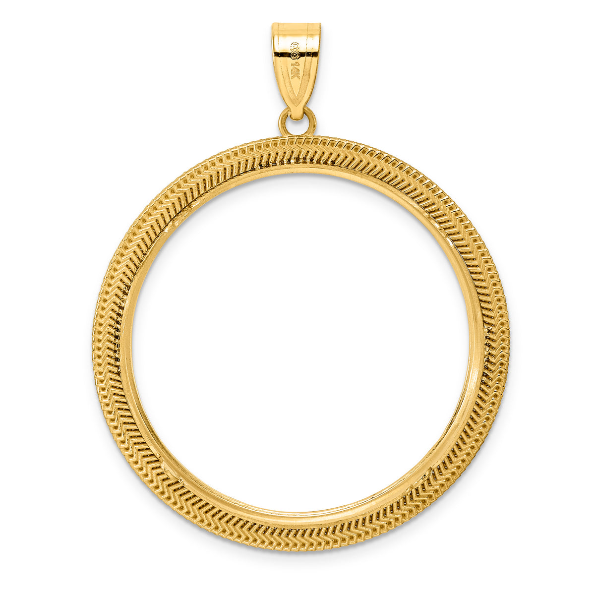 14K Yellow Gold 32.7 mm Coin Bezel Holder Pendant Textured Layered 1 oz American Eagle Cat Krugerrand Prong