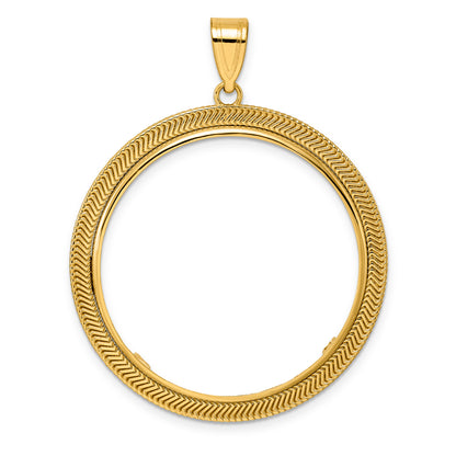 14K Yellow Gold 32.7 mm Coin Bezel Holder Pendant Textured Layered 1 oz American Eagle Cat Krugerrand Prong