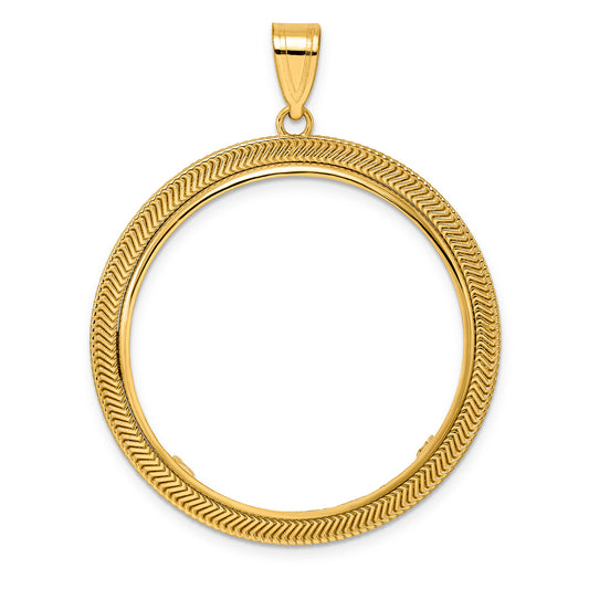 14K Yellow Gold 32.7 mm Coin Bezel Holder Pendant Textured Layered 1 oz American Eagle Cat Krugerrand Prong