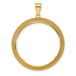 Load image into Gallery viewer, 14K Yellow Gold 32.7 mm Coin Bezel Holder Pendant Textured Layered 1 oz American Eagle Cat Krugerrand Prong
