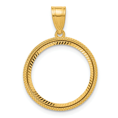 14K Yellow Gold 16.5 mm Coin Bezel Holder Pendant Diamond Cut Popcorn 1/10 oz American Eagle Krugerrand Prong