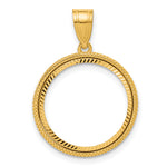 Lade das Bild in den Galerie-Viewer, 14K Yellow Gold 16.5 mm Coin Bezel Holder Pendant Diamond Cut Popcorn 1/10 oz American Eagle Krugerrand Prong
