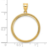 Charger l'image dans la galerie, 14K Yellow Gold 22 mm Coin Bezel Holder Pendant Diamond Cut Popcorn 1/4 oz American Eagle Panda 2 Rand US $5 Jamestown Prong
