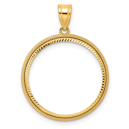 14K Yellow Gold 22 mm Coin Bezel Holder Pendant Diamond Cut Popcorn 1/4 oz American Eagle Panda 2 Rand US $5 Jamestown Prong