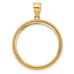 Charger l'image dans la galerie, 14K Yellow Gold 22 mm Coin Bezel Holder Pendant Diamond Cut Popcorn 1/4 oz American Eagle Panda 2 Rand US $5 Jamestown Prong
