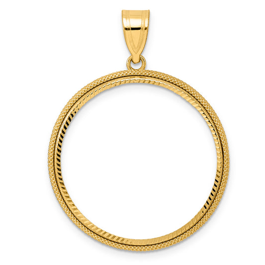 14K Yellow Gold 27 mm Coin Bezel Holder Pendant Diamond Cut Popcorn 1/2 oz American Eagle Panda US $10 Dollar Liberty Indian Prong