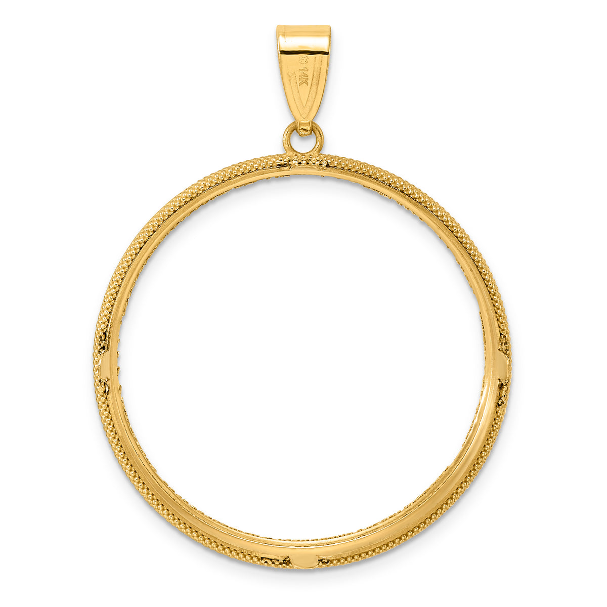 14K Yellow Gold 32.7 mm Coin Bezel Holder Pendant Diamond Cut Popcorn 1 oz American Eagle Cat Krugerrand Prong