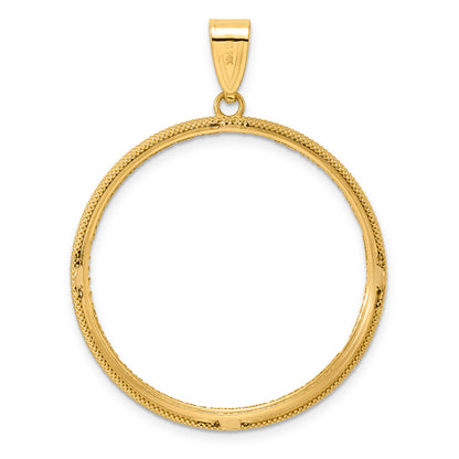 14K Yellow Gold 32.7 mm Coin Bezel Holder Pendant Diamond Cut Popcorn 1 oz American Eagle Cat Krugerrand Prong