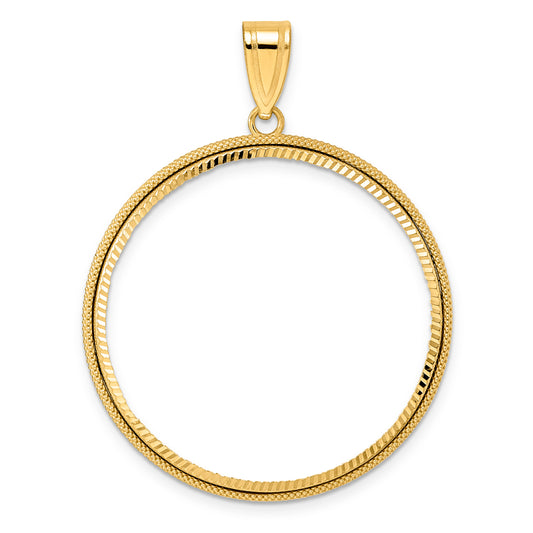 14K Yellow Gold 32.7 mm Coin Bezel Holder Pendant Diamond Cut Popcorn 1 oz American Eagle Cat Krugerrand Prong