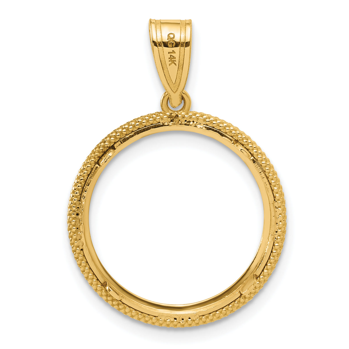 14K Yellow Gold 16.5 mm Coin Bezel Holder Pendant Beaded 1/10 oz American Eagle Krugerrand Prong