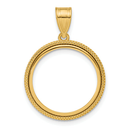 14K Yellow Gold 16.5 mm Coin Bezel Holder Pendant Beaded 1/10 oz American Eagle Krugerrand Prong