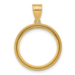 Lataa kuva Galleria-katseluun, 14K Yellow Gold 16.5 mm Coin Bezel Holder Pendant Beaded 1/10 oz American Eagle Krugerrand Prong
