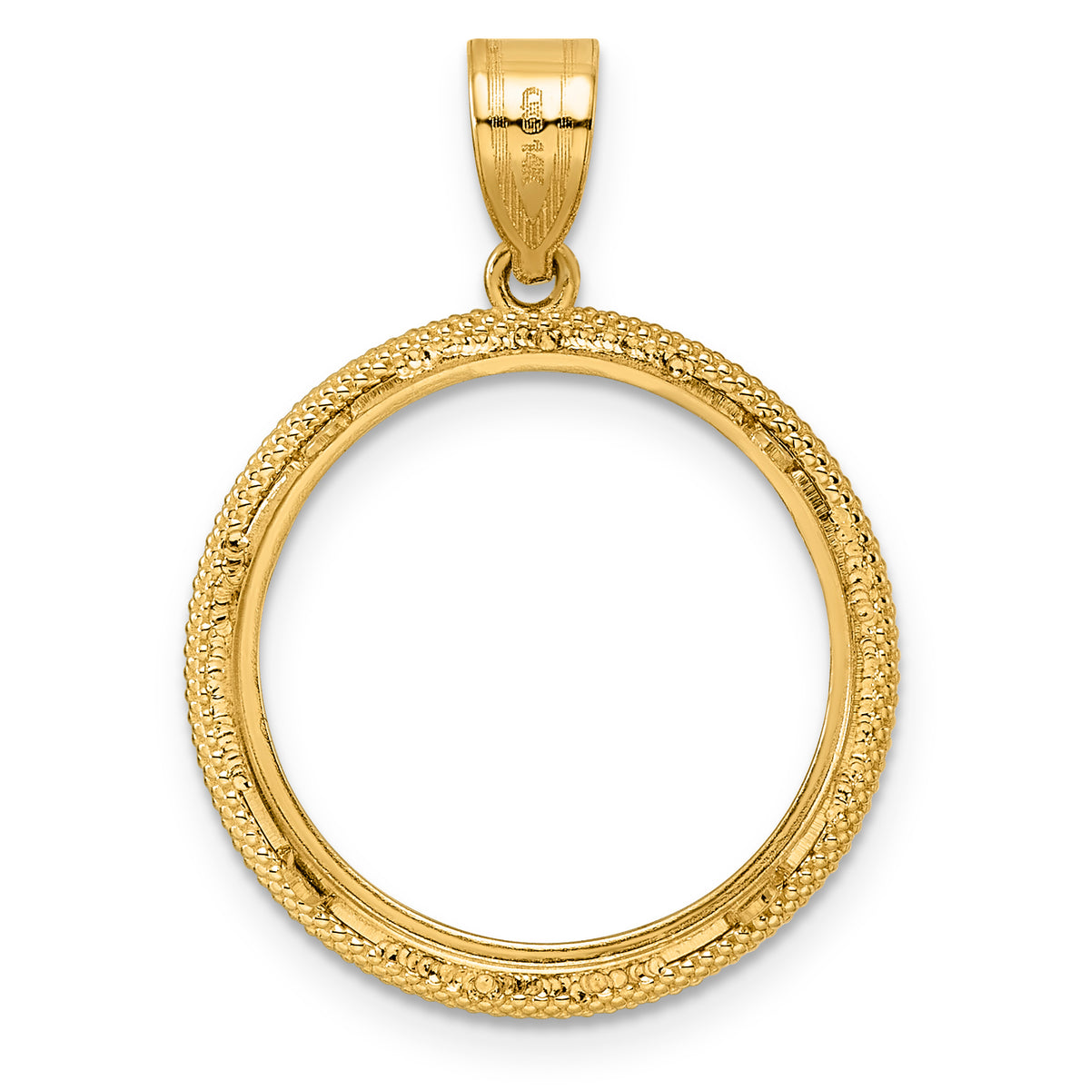 14K Yellow Gold 18 mm Coin Bezel Holder Pendant Beaded US Dime 1/10 oz Panda Cat Prong