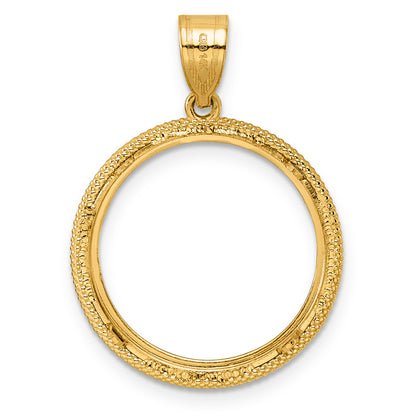 14K Yellow Gold 18 mm Coin Bezel Holder Pendant Beaded US Dime 1/10 oz Panda Cat Prong