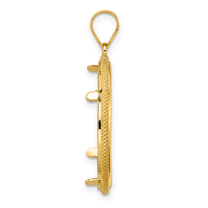 14K Yellow Gold 22 mm Coin Bezel Holder Pendant Beaded 1/4 oz American Eagle Panda 2 Rand US $5 Jamestown Prong