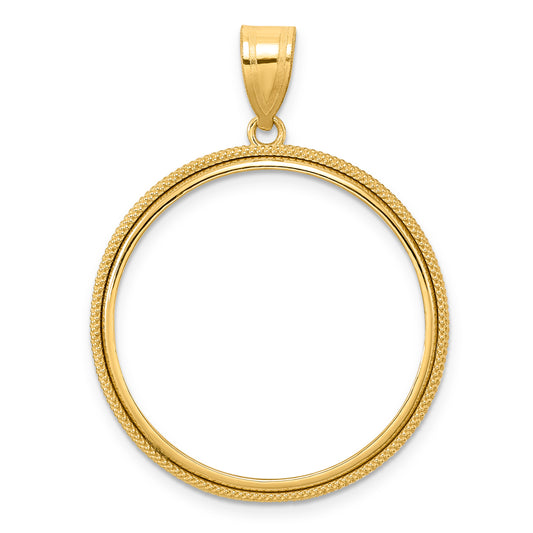 14K Yellow Gold 27 mm Coin Bezel Holder Pendant Beaded 1/2 oz American Eagle Panda US $10 Dollar Liberty Indian Prong