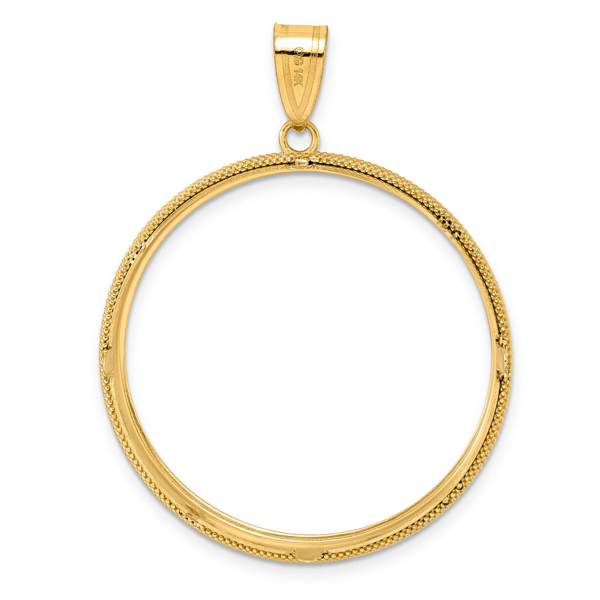 14K Yellow Gold 32.7 mm Coin Bezel Holder Pendant Beaded 1 oz American Eagle Cat Krugerrand Prong