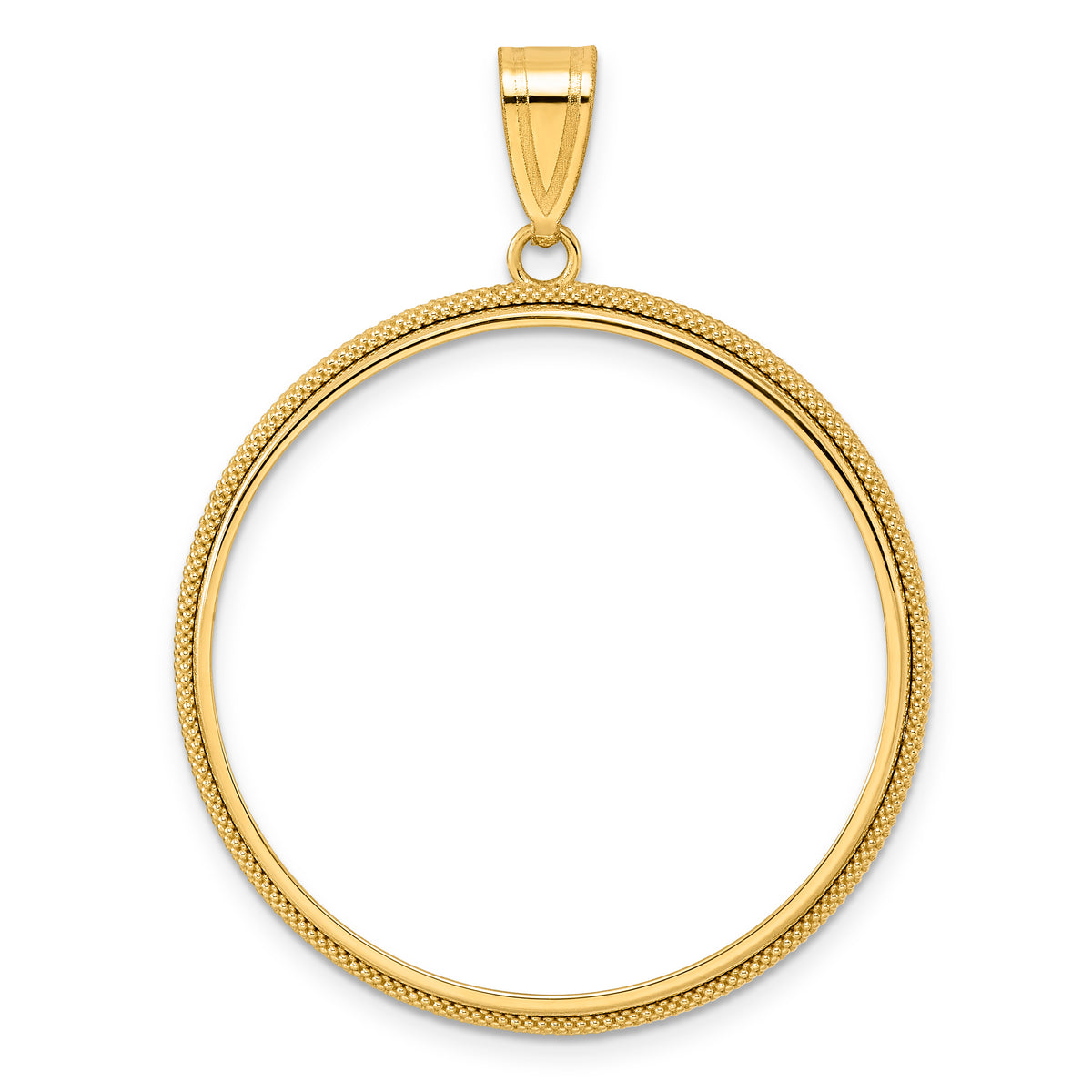14K Yellow Gold 32.7 mm Coin Bezel Holder Pendant Beaded 1 oz American Eagle Cat Krugerrand Prong