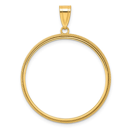 14K Yellow Gold 32.7 mm Coin Bezel Holder Pendant Beaded 1 oz American Eagle Cat Krugerrand Prong