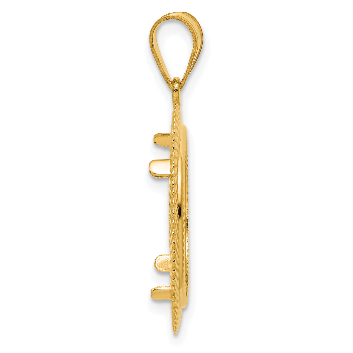 14K Yellow Gold 16.5 mm Coin Bezel Holder Pendant Diamond Cut Scalloped 1/10 oz American Eagle Krugerrand Prong