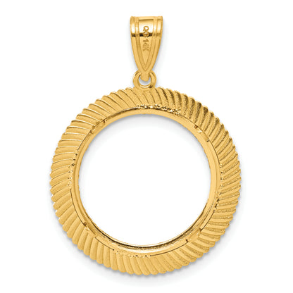 14K Yellow Gold 16.5 mm Coin Bezel Holder Pendant Diamond Cut Scalloped 1/10 oz American Eagle Krugerrand Prong