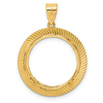 Kép betöltése a galériamegjelenítőbe: 14K Yellow Gold 18 mm Coin Bezel Holder Pendant Diamond Cut Scalloped US Dime 1/10 oz Panda Cat Prong
