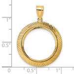 Kép betöltése a galériamegjelenítőbe: 14K Yellow Gold 18 mm Coin Bezel Holder Pendant Diamond Cut Scalloped US Dime 1/10 oz Panda Cat Prong
