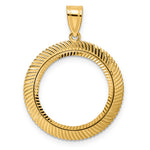 Kép betöltése a galériamegjelenítőbe: 14K Yellow Gold 18 mm Coin Bezel Holder Pendant Diamond Cut Scalloped US Dime 1/10 oz Panda Cat Prong
