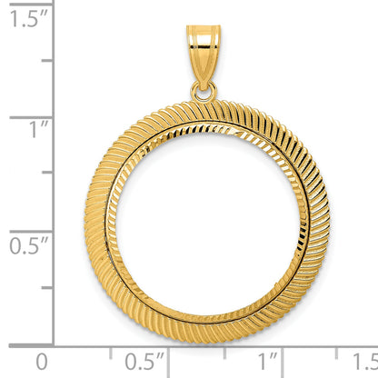 14K Yellow Gold 22 mm Coin Bezel Holder Pendant Diamond Cut Scalloped 1/4 oz American Eagle Panda 2 Rand US $5 Jamestown Prong