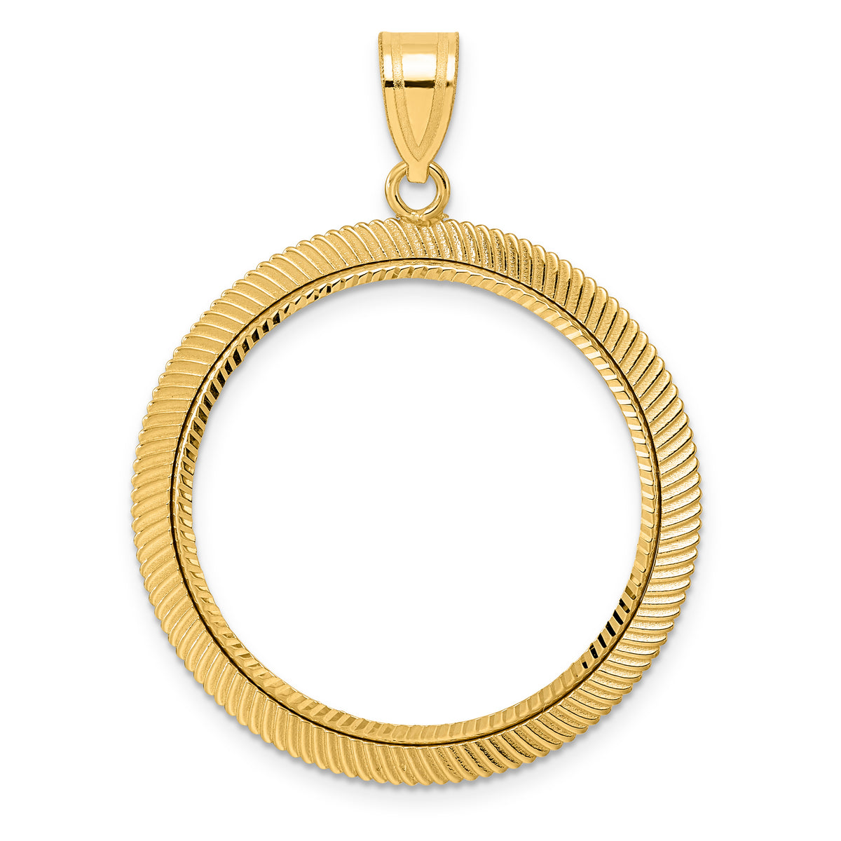 14K Yellow Gold 27 mm Coin Bezel Holder Pendant Diamond Cut Scalloped 1/2 oz American Eagle Panda US $10 Dollar Liberty Indian Prong