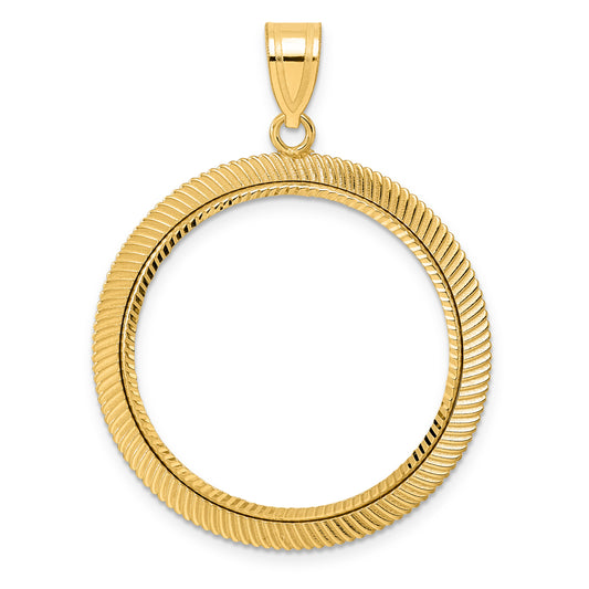 14K Yellow Gold 27 mm Coin Bezel Holder Pendant Diamond Cut Scalloped 1/2 oz American Eagle Panda US $10 Dollar Liberty Indian Prong