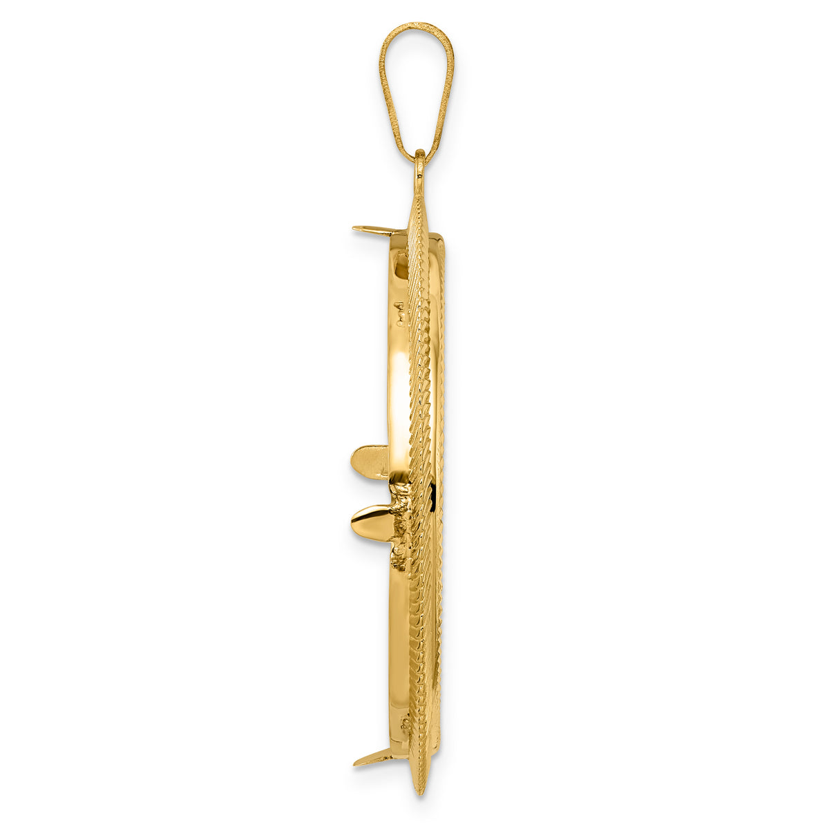 14K Yellow Gold 32.7 mm Coin Bezel Holder Pendant Diamond Cut Scalloped 1 oz American Eagle Cat Krugerrand Prong