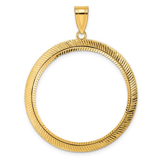14K Yellow Gold 32.7 mm Coin Bezel Holder Pendant Diamond Cut Scalloped 1 oz American Eagle Cat Krugerrand Prong