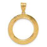画像をギャラリービューアに読み込む, 14K Yellow Gold 16.5 mm Coin Bezel Holder Pendant Textured Scalloped 1/10 oz American Eagle Krugerrand Prong
