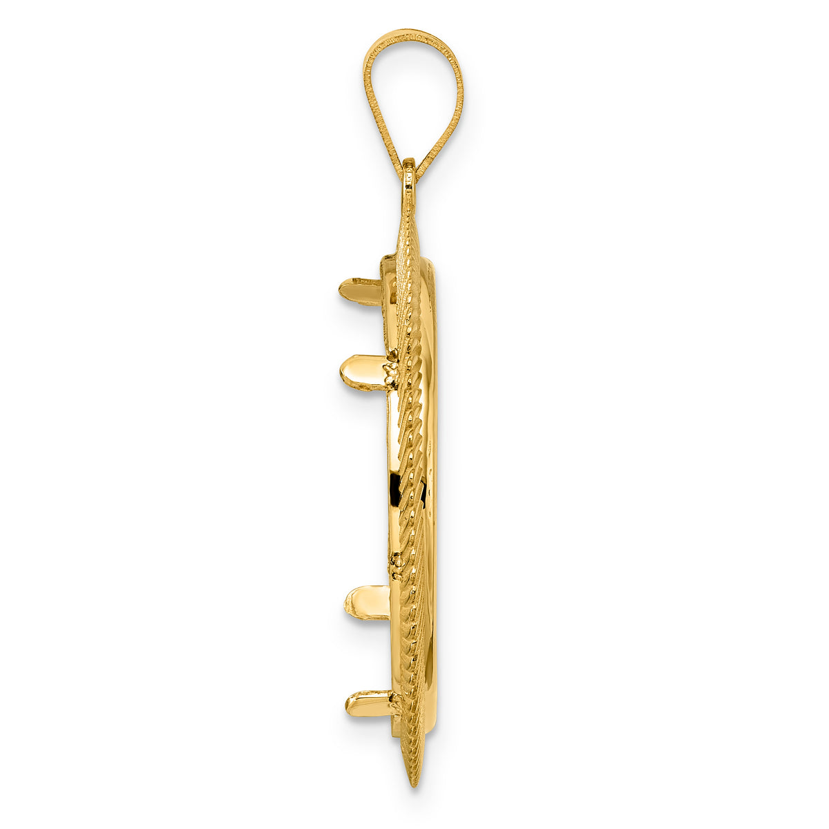 14K Yellow Gold 22 mm Coin Bezel Holder Pendant Textured Scalloped 1/4 oz American Eagle Panda 2 Rand US $5 Jamestown Prong