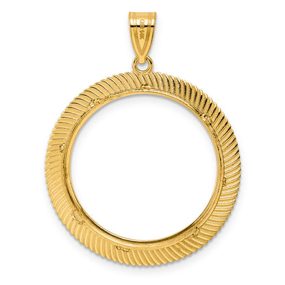 14K Yellow Gold 22 mm Coin Bezel Holder Pendant Textured Scalloped 1/4 oz American Eagle Panda 2 Rand US $5 Jamestown Prong