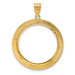 画像をギャラリービューアに読み込む, 14K Yellow Gold 22 mm Coin Bezel Holder Pendant Textured Scalloped 1/4 oz American Eagle Panda 2 Rand US $5 Jamestown Prong
