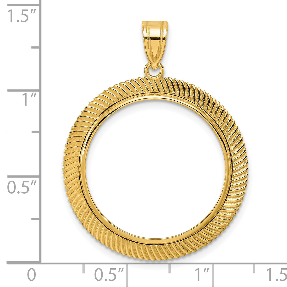 14K Yellow Gold 22 mm Coin Bezel Holder Pendant Textured Scalloped 1/4 oz American Eagle Panda 2 Rand US $5 Jamestown Prong